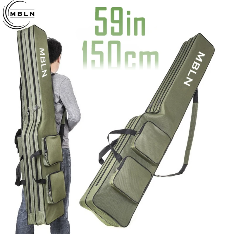 Fishing Equipment Brands - MBLN ブランド、150 センチメートル/59 インチ折りたたみ式釣竿バッグ、耐久性のある 600D ポリエステル、4
