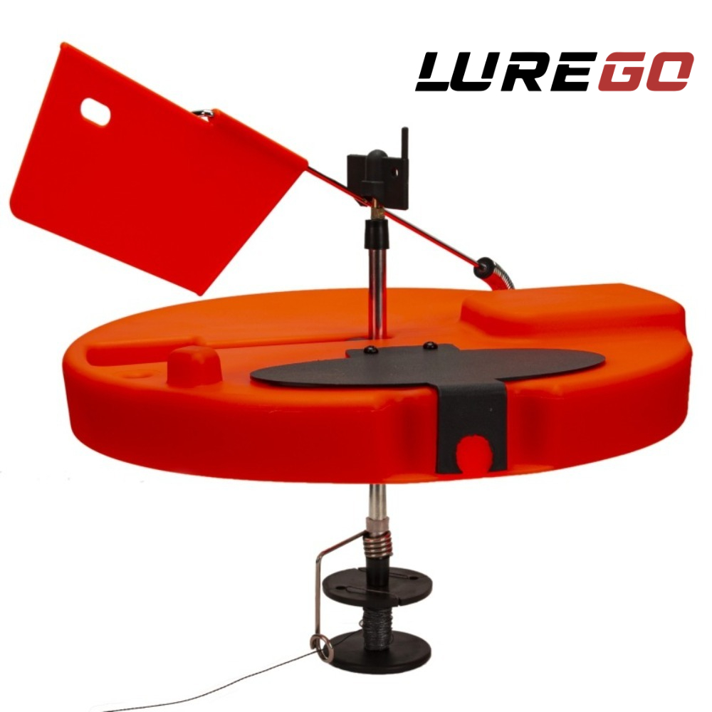 Ice Fishing Tip Up - 1PC オールインワン氷上釣りティップアップ | オレンジレッドの不凍液フロートフラッグ | 固定点釣り用の屋外冬用氷上釣りキット